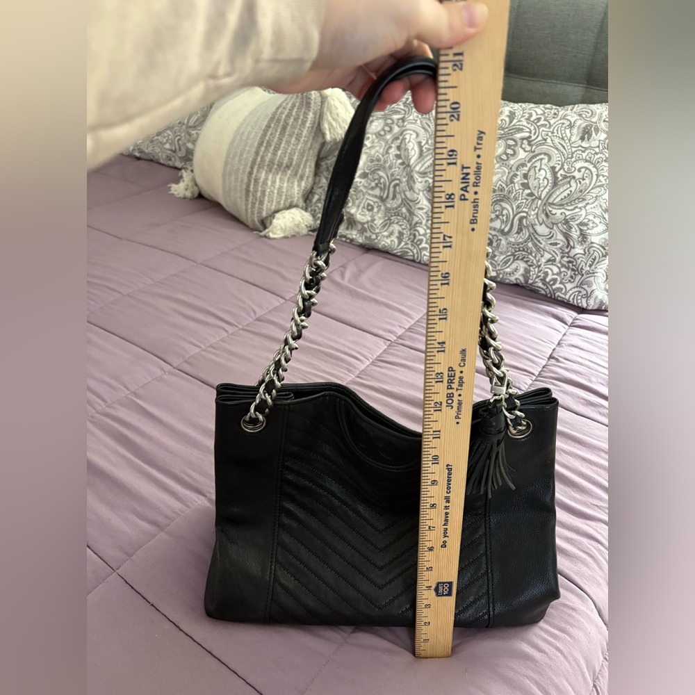 Tory Burch Black Fleming Distressed Leather Chain Tote Purse Bag - Picture 9 of 9